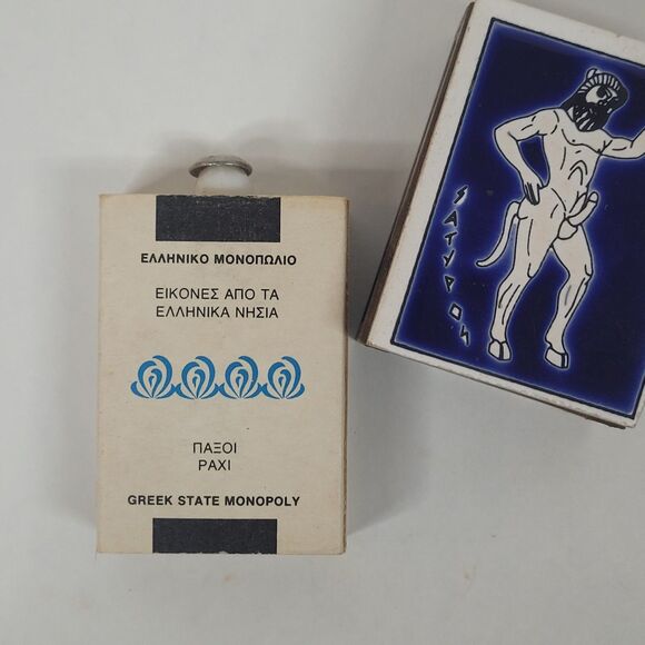 Vintage Satyr Matchbox Handmade in Greece Ceramic Top Drawer Holder Blue White - Picture 7 of 13